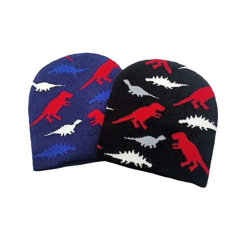 Kids Knit Beanie Hat Acrylic Warm Dinosaur Pattern Winter Outdoor Cap For Boys