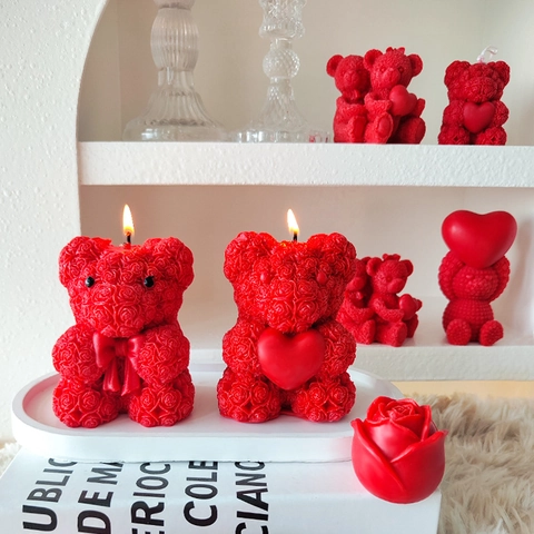 Rose Bear Scented Candle Soy Wax Blend Romantic Valentine Day Gift Heart Shape Home Decor Fragrance Ornament Red