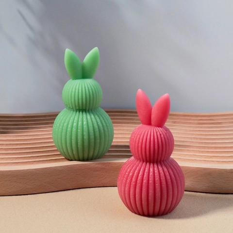 Hase Silikonform 3D Gestreifter Doppelball Kaninchen Aromatherapie Kerze Wachs Seife Gips DIY Harz Handwerk Werkzeug