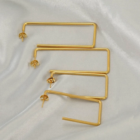 Fashion Gold Stainless Steel Geometric Rectangle Hoop Earrings For Women Elegant Jewelry Accessory 18K Gold Plated