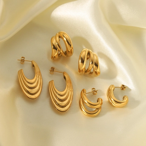 Retro 18K Vergoldet Edelstahl Geometrische Ohrringe Für Damen Light Luxury Wasserdicht Hypoallergen Schmuck