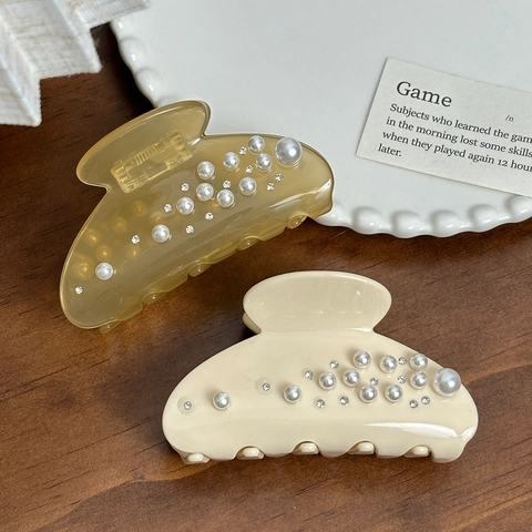 Eleganter Acetat Haarklammer Mit Kunstperlen Und Strasssteinen Rutschfester Hai Haarclip Für Damen Täglicher Styling Zubehör