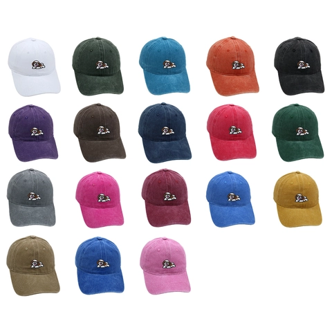 Cappellino Da Baseball Con Ricamo Cane Carino Cotone Lavato Retrò Cappello Papà Regolabile Per Uomo Donna Protezione Solare Sport