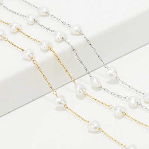 Cadena De Acero Inoxidable Para Hacer Joyas Con Eslabones De Perlas Artificiales De Corazón Para Collares Y Pulseras DIY