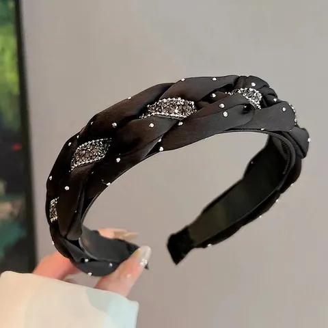 Cerchietto Intrecciato A Mano Con Strass Elegante Tessuto Di Raso Accessori Per Capelli Chic Per Donna Copricapo Scintillante