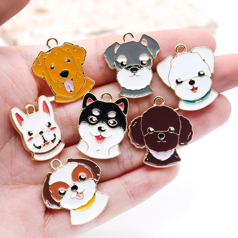 Cartoon Dog Head Enamel Alloy Charms Cute Puppy Animal DIY Jewelry Making Accessories For Earrings Keychain