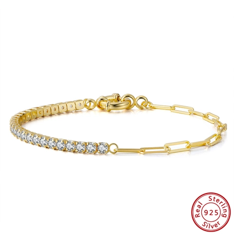 925 Sterlingsilber Zirkonia Patchwork Armband 14K Vergoldet Tennis Kette Büroklammer Kette Armband Schmuck Für Damen Geschenk