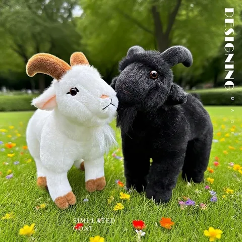 Peluche Di Capra Simulata Realistica Animale Di Peluche Morbido Bambola Pecora In Piedi Decorazione Da Scrivania Regalo