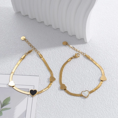 Heart Charm Stainless Steel Bracelet Gold Plated Snake Bone Chain Minimalist Shell Enamel Jewelry For Women