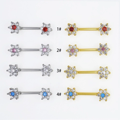 Fashion Copper Flower Nipple Ring Body Piercing Jewelry Gold Silver Plated White Crystal Piercing Barbell For Women Jewelry