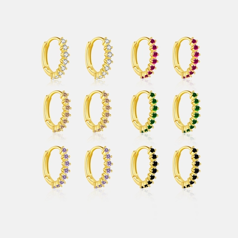 Orecchini a Cerchio in Argento Sterling S925 Con Zirconia per Donna Orecchini Huggie Con Pietre Colorate Placcati Oro 18K Argento