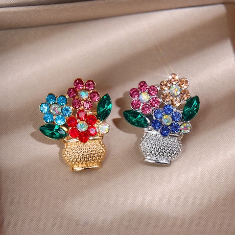 Spilla A Cesto Di Fiori In Lega Con Strass Colorati Vintage Stile Coreano Per Decorazione Di Abiti E Cappotti Da Donna