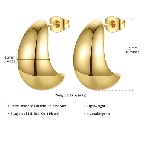 Minimalistische Edelstahl Mond Ohrstecker 18K Vergoldet C-Förmige Chunky Hoop Ohrringe Für Damen Mode Schmuck Geschenk