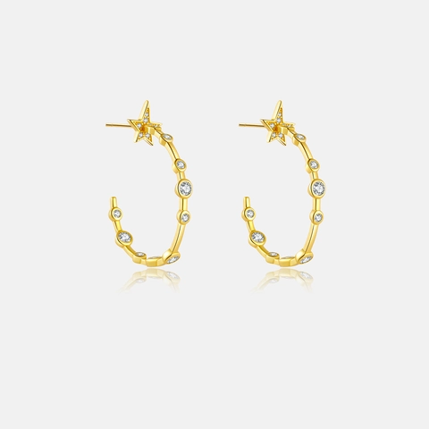 S925 Sterlingsilber Stern Hoop Ohrringe Für Damen Korean Vintage Strass Geometrische Kreis Ohrstecker Zierlicher Schmuck Geschenk