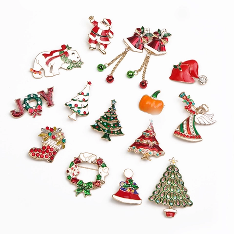 Spilla Di Natale Lega Smalto Strass Babbo Natale Renna Fiocco Di Neve Albero Corona Campana Gioielli Donna Feste