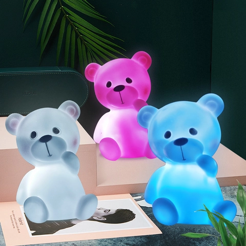 Linda Luz Noche LED Animales Dibujos Animados Vinilo Oso Unicornio Luna Forma Decorativa Escritorio Lámpara Mesita Noche Dormitorio Niños