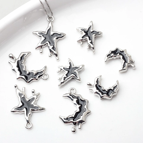 Star Moon Charms Pendants DIY Jewelry Making Accessories Zinc Alloy Enamel Drip Oil Molten Liquid Metal Style Celestial