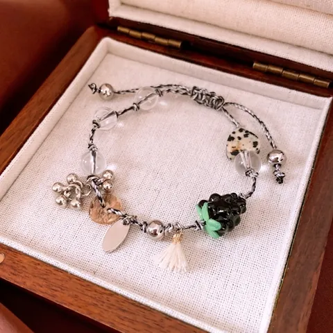 Perlenarmband Herzanhänger Glas Stein Harz Beerenanhänger Quaste Geflochtenes Seil Vintage Handgefertigter Schmuck