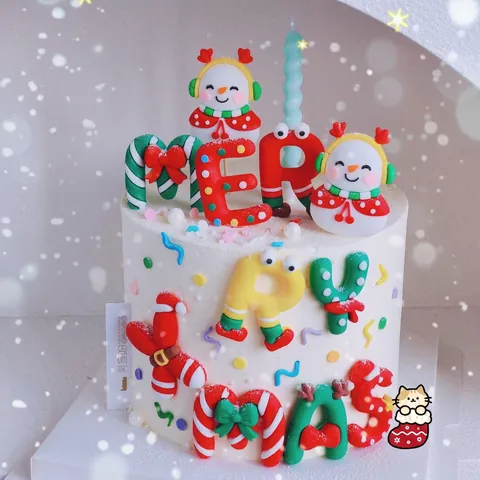 Christmas Cake Toppers Merry Xmas Letters Snowman Reindeer Cartoon Soft Glue Festive Party Dessert Decoration
