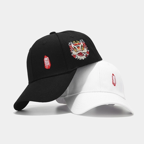 Gorra De Béisbol De Algodón Con Bordado De Danza Del León Chino Sombrero De Sol Ajustable Streetwear Unisex Snapback