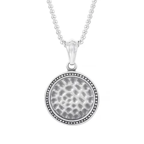 Retro Hammered Texture Round Pendant Stainless Steel Industrial Punk Jewelry Accessory For Men