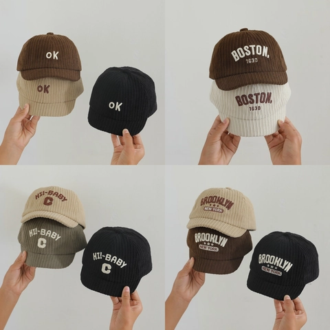 Baby Kids Corduroy Baseball Cap Letter Embroidered Short Brim Soft Top Sun Hat Autumn Winter Outdoor Casual Toddler Cap