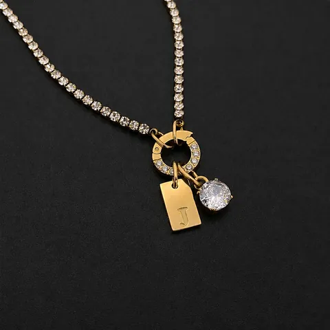 Minimalistische Roestvrij Stalen Strass Initiaal Letter Hanger Halsketting Voor Vrouwen Goud Zilver Verguld 14K Goud DIY Sieraden