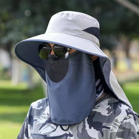 Sombrero De Sol Acrílico Para Exterior Con Máscara Y Solapa De Cuello Desmontable Protección UV Transpirable Sombrero Pescador