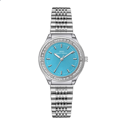 Women Quartz Watch Stainless Steel Strap Rhinestone Bezel Waterproof Elegant Fashion Analog Wristwatch Butterfly Buckle