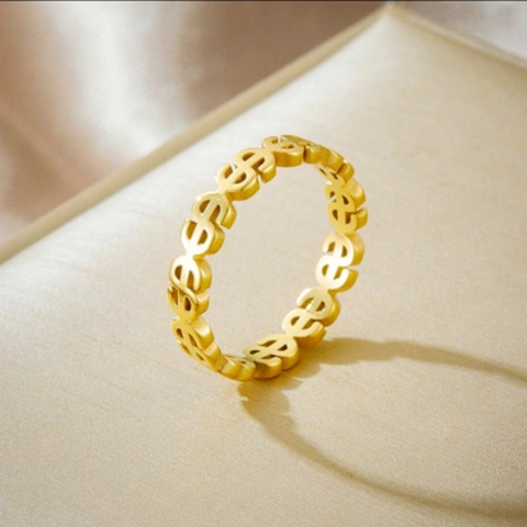Anello con Segno del Dollaro in Acciaio Inossidabile di Moda Traforato Minimalista Stile Ins Oro Argento Oro Rosa Gioielli per Donna Uomo