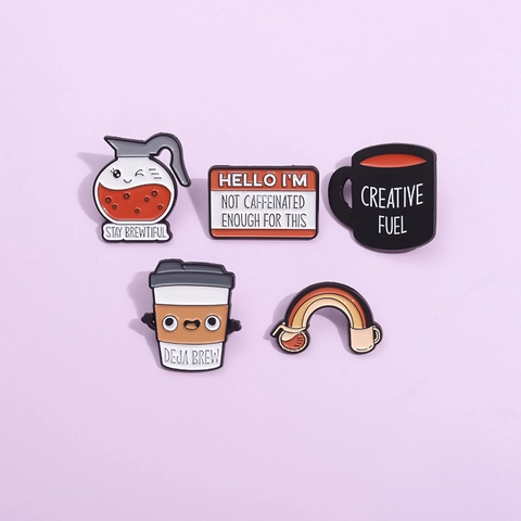 Ensemble Épinglette en Émail sur le Thème du Café Créatif en Alliage Tasse Théière Arc-en-ciel Broches Badge Amusant
