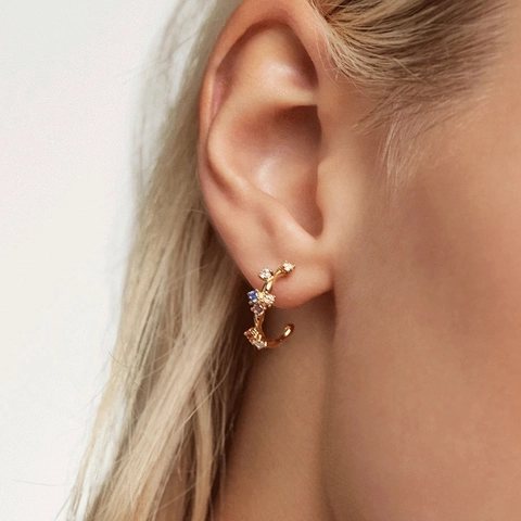 Orecchini A Cerchio A Forma Di C Ramo Irregolare Con 925 Sterling Silver Earring Post Rame Zircone Colorato Per Donna