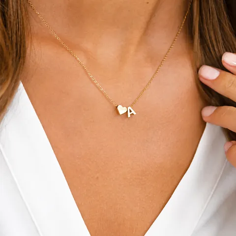 Stainless Steel 3D Heart Alphabet Letter Pendant Necklace For Women Elegant INS Style Name Jewelry Gift Non-Fading