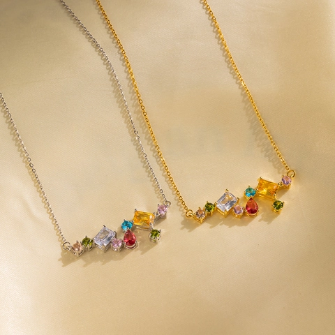 Luxe Roestvrijstalen Halsketting Voor Dames Geometrische Gekleurde Strass Hanger Sleutelbeen Ketting Mode Sieraden