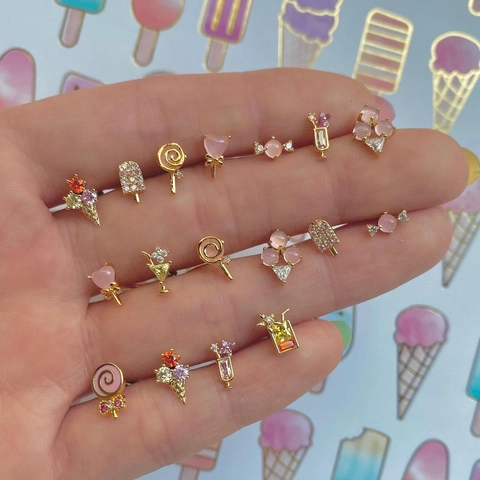 Cute Eco-friendly Copper Lollipop Ice Cream Stud Earrings For Women With 925 Sterling Silver Earring Post Rhinestone Jewelry