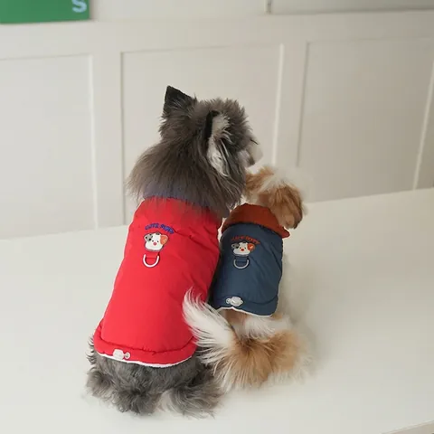 Dog Winter Vest Padded Pet Jacket With Leash D-Ring Quilted Warm Fleece Lined Contrast Corduroy Collar For Small Dogs