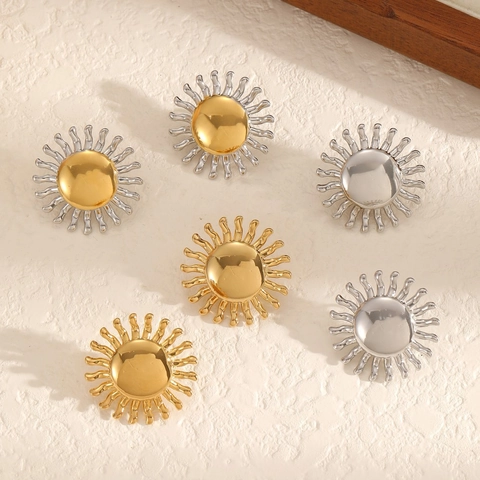 Sunburst Stud Earrings 18K Gold Plated Stainless Steel Radiation Sun Geometric Elegant Fashion Jewelry For Women