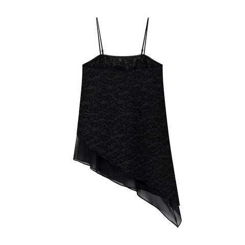 Canotta Sexy In Pizzo Da Donna Spalline Sottili Orlo Asimmetrico Top Senza Maniche Chiffon Patchwork Clubwear