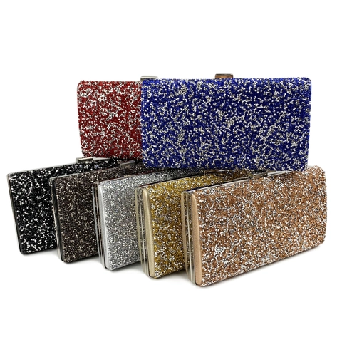 Evening Clutch Bag Rhinestone Sequin Glittery Metal Frame With Detachable Chain Strap For Formal Wedding Party Women