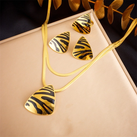 Driehoek Zebra Streep Sieraden Roestvrij Staal Verguld Gelaagde Slangenketting Ketting Oorbellen Ring Vrouwen