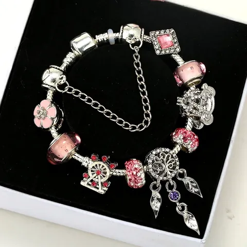 DIY Charm Bracelet Women Heart Tree Of Life Snake Chain With Safety Chain Copper Plated 925 Silver Alloy Enamel Rhinestone