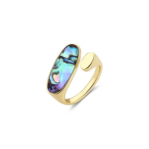 Vintage 925 Sterlingsilber Muschel Ring Damen Vergoldet Abalone Perlmutt Offen Einstellbar Geometrischer Schmuck