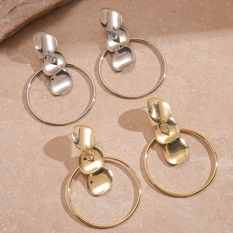 Irregular Round Geometric Hoop Earrings With 925 Sterling Silver Earring Post Metal Rhinestone Statement For Women