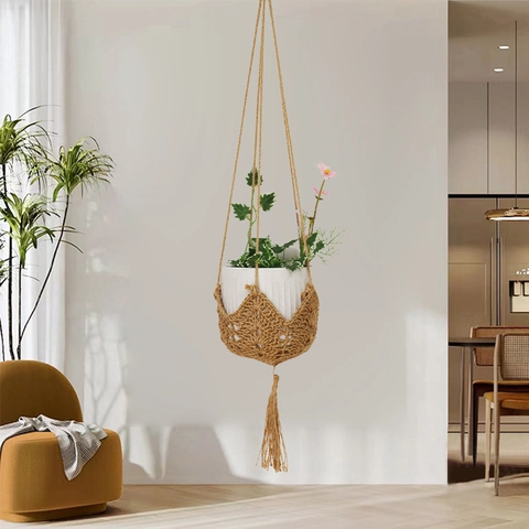 Appendi Piante Macramè Corda Cotone Intrecciata A Mano Porta Vaso Fiori Nappa Boemo Nordico Decorazione Interno Esterno