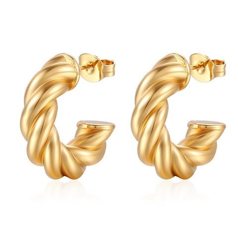 Twisted Rope Hoop Earrings Stainless Steel Geometric C Shape Minimalist Gold Plated Jewelry For Women