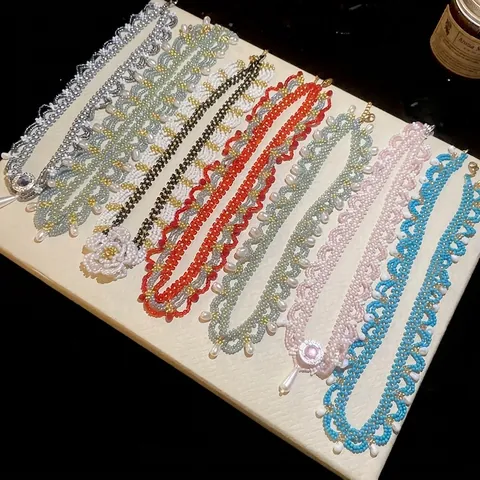 Collana Choker Pizzo Perline Fatto Mano Acciaio Inossidabile Cristallo Perla Artificial Imitazione Stile Vintage Donna