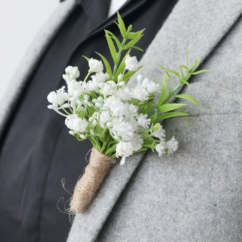 Künstliche Schleierkraut Ansteckblume Für Bräutigam Und Trauzeugen Hochzeit Rustikale Hanfseil Weiße Blume Corsage Accessoire