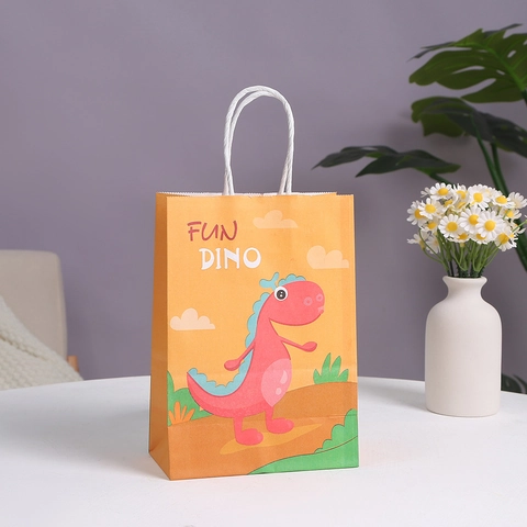 Cartoon Dinosaurier Thema Geschenktüten Kraftpapier Tragbare Handtaschen Für Kinder Geburtstag Party Mitgebsel Süß Bunt