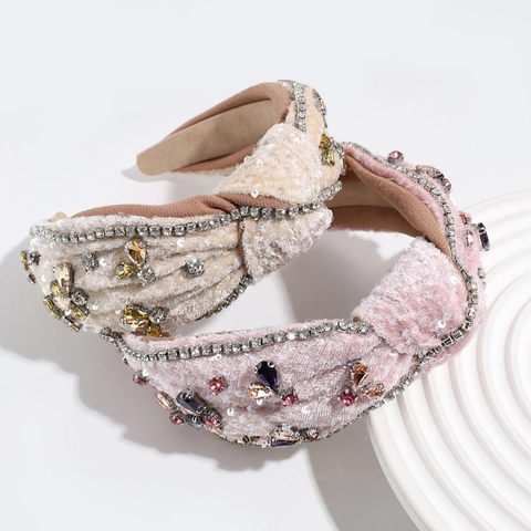 Cerchietto Annodato Barocco Vintage Velluto Strass Paillettes Floreale Farfalla Ape Accessorio Capelli Moda Donne