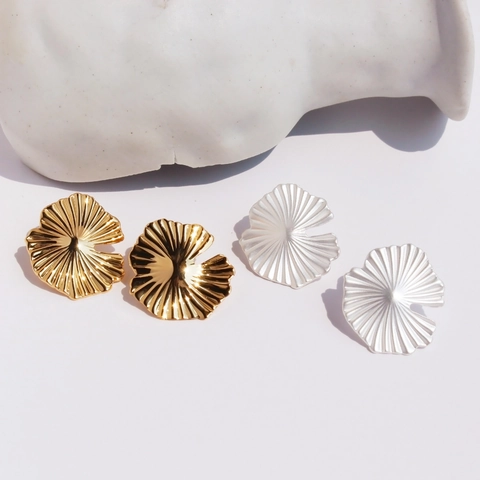 Boucles d'Oreilles Clous Feuille de Ginkgo Avec Tige en Argent Sterling 925 Or Argent Mat Texturé Forme Éventail Bijoux Femme